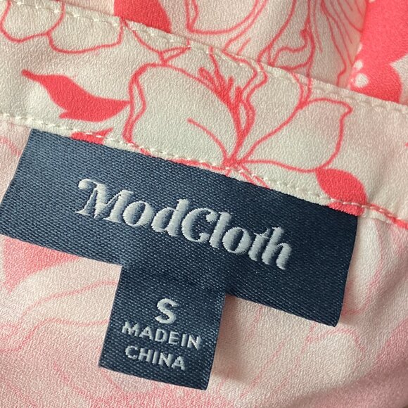 ModCloth Small S Cream Pink Floral Ruffle‎ Bit Of Frill Sleeveless Top Blouse - Picture 5 of 6